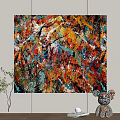 Colorful Abstract Painting Artwork On Wall With Modern Home Decor Elements