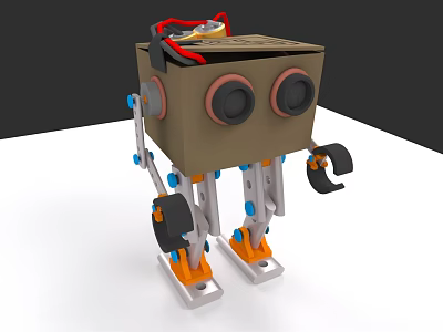 Modern Electronic Robot With Square Body Mechanical Legs Sensors And Claw Arms 3d model