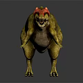 Realistic 3D Dinosaur Standing Posture With Red Head Sharp Teeth And Brownish Yellow Body