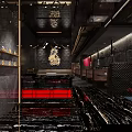 Luxurious Restaurant Interior With Black Marble Floors Red Floral Decor And Modern Lighting
