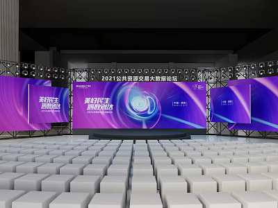 Technology Empowers Future Better Life Intelligent New Era Event Venue With Screens And White Seats 3d model