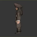 3D Pirate Character Model With Hat Long Hair Brown Coat And Boots