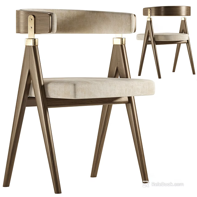 Modern Accent Chair With Wooden Frame Beige Upholstered Seat And Metal Accents 3d model 