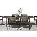 Modern Dining Table Set With Rectangular Table Minimalist Chairs And Tabletop Green Plant 3d model