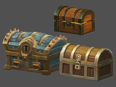 Decorative Wooden Chests With Metal Accents Spiked Design And Locks 3d model