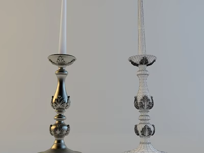 Candle Lamp With Carved Design Metallic Base And Wireframe Model 3d model