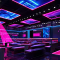 Neon Lit Modern Bar Interior Design With Stylish Seating And Ceiling Decor 3d model
