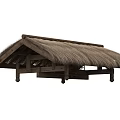 Wooden Awning With Thatched Roof And Supporting Posts For Outdoor Shade