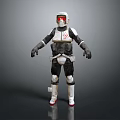 Armored Character In White Black Armor With Red Accents Helmet And Triangular Emblem Standing