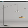 Modern Arc Floor Lamp With Black Metal Stand And Round Gold Lampshade
