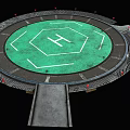 Circular Platform With Green Surface White H Letter Red Markers Railings And Steps 3d model