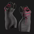 Fitted Gray Tank Dress with Crisscross Straps and Pink Brown Straps