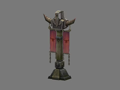 National Flag On Horn Decorated Pillar With Red Fabric And Intricate Base 3d model