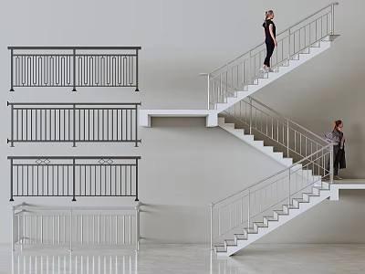 Various Modern Metal Staircase Railings With Stylish Designs And Safety Features 3d model