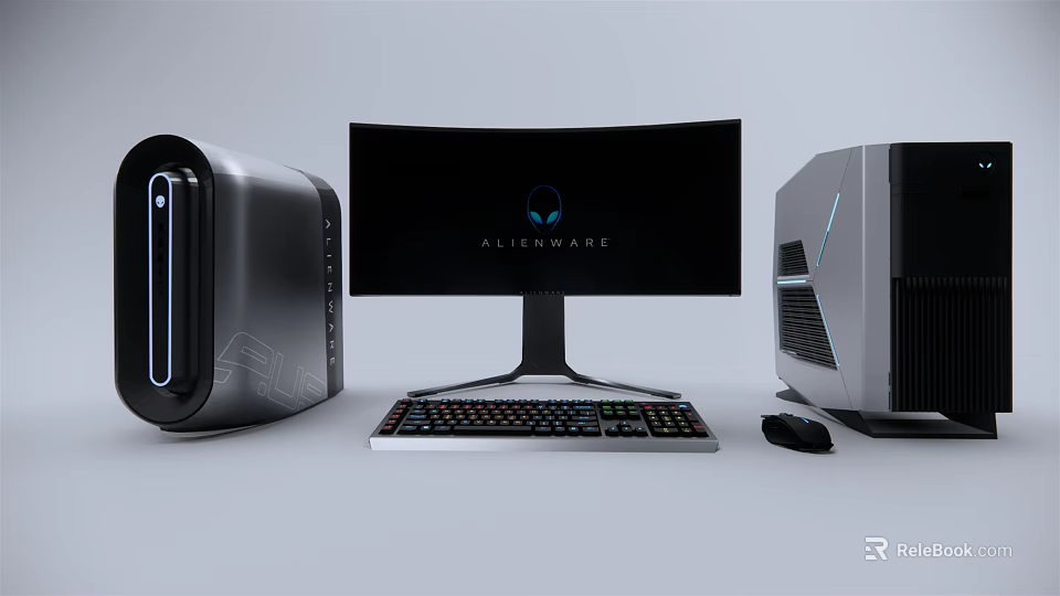 Alienware Modern Gaming Desktop Setup With Monitor Tower Keyboard And Mouse 3d model 