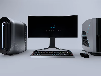 Alienware Modern Gaming Desktop Setup With Monitor Tower Keyboard And Mouse 3d model