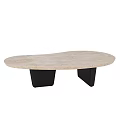 Modern Oval Coffee Table With Natural Stone Top And Black Base 3d model