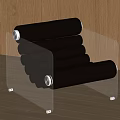 Leisure Chair With Black Cylindrical Cushions And Transparent Acrylic Frame Against Wooden Wall Floor