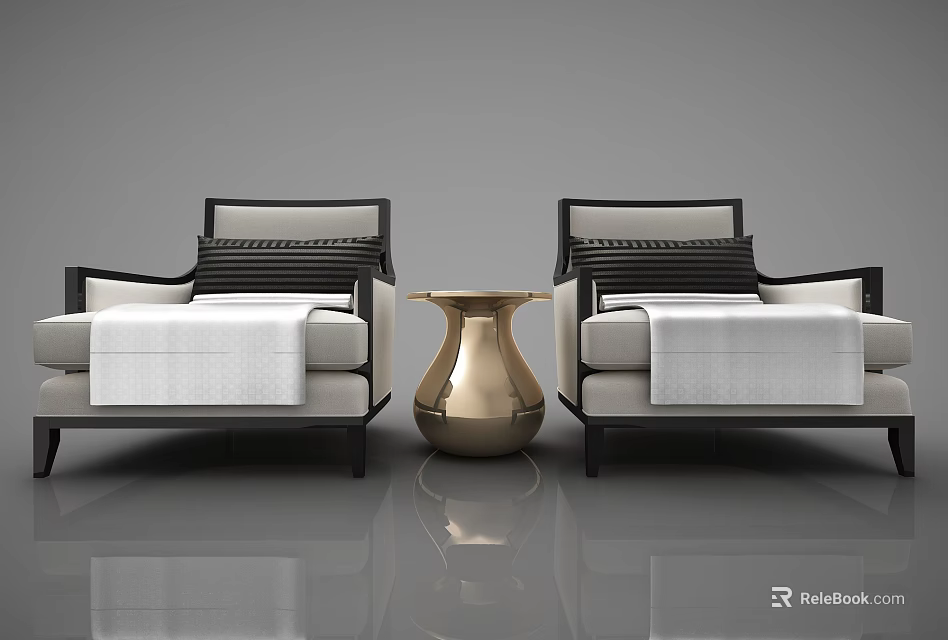 Modern Minimalist Casual Sofa Set With White Seats And Black Frame 3d model 