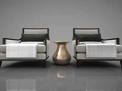 Modern Minimalist Casual Sofa Set With White Seats And Black Frame 3d model