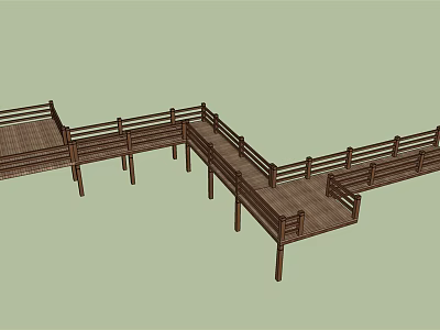 Wooden Road Facilities Boardwalk With Railings And Elevated Pathway Design 3d model