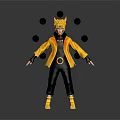 Creature Character Wearing Yellow Coat Black Pants And Crown With Black Dots On Gray Background