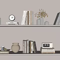 Stylish Decorative Ornament Combination With Books Clocks Vases And Dried Flowers On Shelves