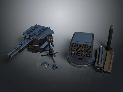 Advanced Weapon Components Featuring Cannon Launcher Ammunition Cylinders And Mechanical Parts 3d model