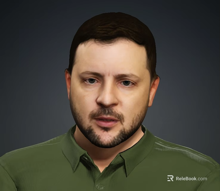 The Man in Green Polo Shirt with Beard and Short Hair against Dark Background 3d model 