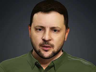 The Man in Green Polo Shirt with Beard and Short Hair against Dark Background 3d model