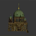 Cartoon Building Scene With Green Dome Golden Spire And Multiple Small Domes