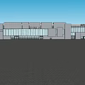 Modern Office Building Exterior With Geometric Structure Glass Curtain Walls And Blue Sky