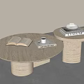 Modern Round Marble Coffee Tables With Open Book Coffee Cup And Stacked Books