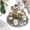 Elegant Bathroom Accessories with White Roses Towels Hand Soap and Glass Jars