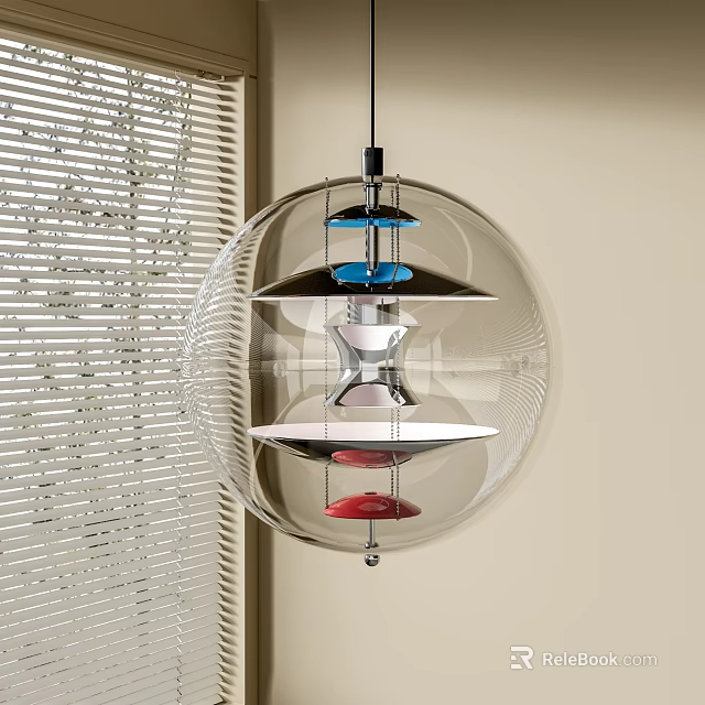 Modern Pendant Light With Transparent Spherical Shade Multi Layer Blue White Red Accents 3d model