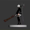 Anime Style 3D Female Character Model With Black Outfit Weapon And Stand Base