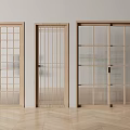 Modern Hinged Doors With Light Wooden Frame And Grid Glass Panels For Interior Design