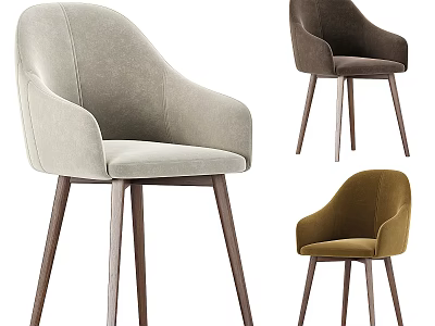Modern Upholstered Dining Chairs With Wooden Legs Light Gray Dark Brown Olive Green 3d model