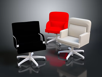 Modern Office Chairs Black Red And Beige With Armrests And White Wheeled Bases 3d model