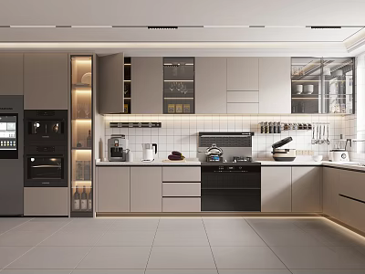 Modern Kitchen Interior With Light Cabinets Countertop And Built In Appliances 3d model