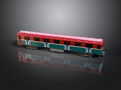 Red And Green Toy Train Model With Carriage Windows And Wheels Design 3d model