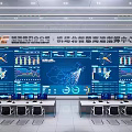 Modern Control Room Interior With Large Digital Screens Data Charts And Control Desks 3d model