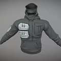 Gray Utility Hoodie With Dual Chest Pockets Sleeve Pocket And Functional Design
