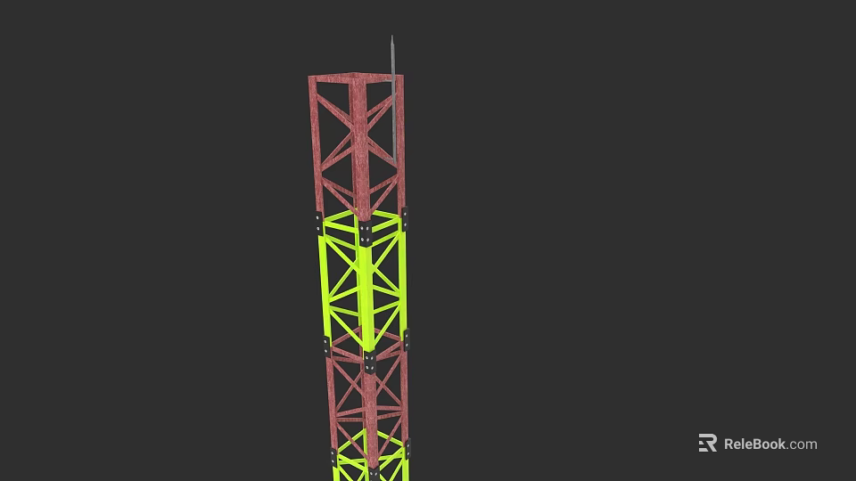 Electronic Electrical Communication Tower with Red and Yellow Metal Frame Structure 3d model 