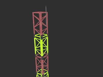 Electronic Electrical Communication Tower with Red and Yellow Metal Frame Structure 3d model