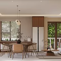 Modern Living Dining Room Interior With Wooden Furniture Sofa Dining Table And Pendant Light