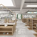 Modern Retail Store Interior With Wooden Shelves Product Displays And Bright Lighting
