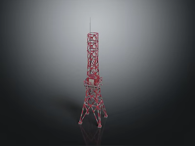 Detailed Red Metal Tower Model Featuring Grid Structure Base And Top Antenna 3d model