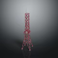 Detailed Red Metal Tower Model Featuring Grid Structure Base And Top Antenna