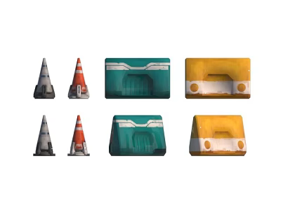 Traffic Cones and Road Barriers in Various Colors as Safety Equipment Set 3d model